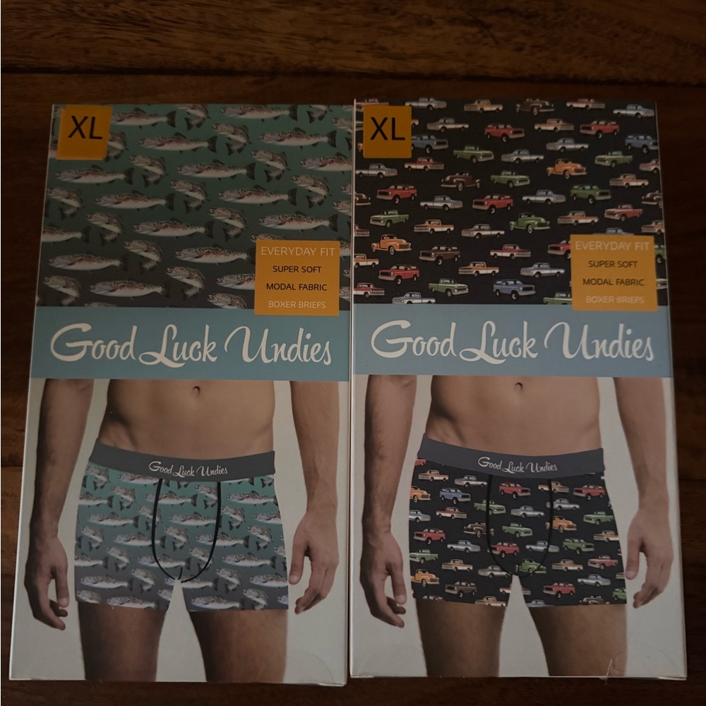 Men's Good Luck Undies Boxer Briefs - Fish and Car Print NWT NIB 2 Pairs